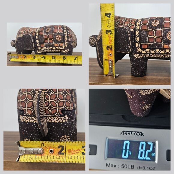 Javanese Batik Balsa Hand Painted Wood Elephant Trinket Box 7"x4" Indonesia - Picture 11 of 11